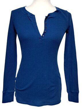 Xhilaration Henley Long Sleeve Top Womens Small Blue Cotton Blend Bella Swan